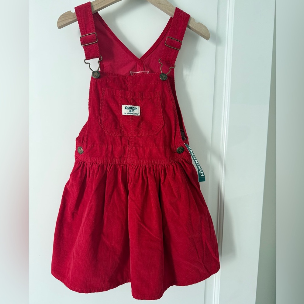 NWT OshKosh B'gosh Bright Red Corduroy Overall Skirt Toddler Size 4T